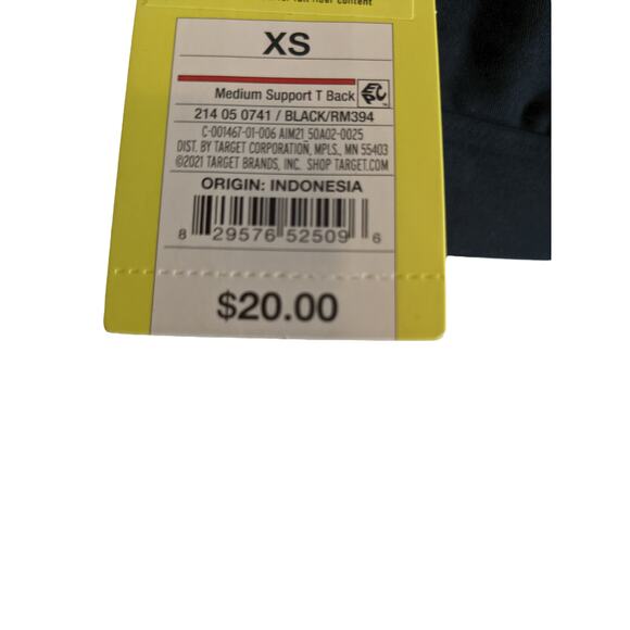 Sports Bra Medium Support TBack All in Motion Black XS Racerback Pullover Padded - Picture 6 of 11